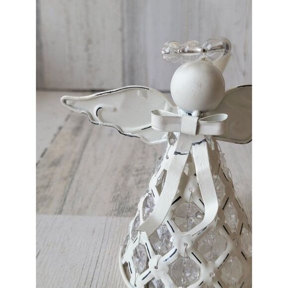 Metal white angel wing beaded ornament Xmas - Picture 4 of 10